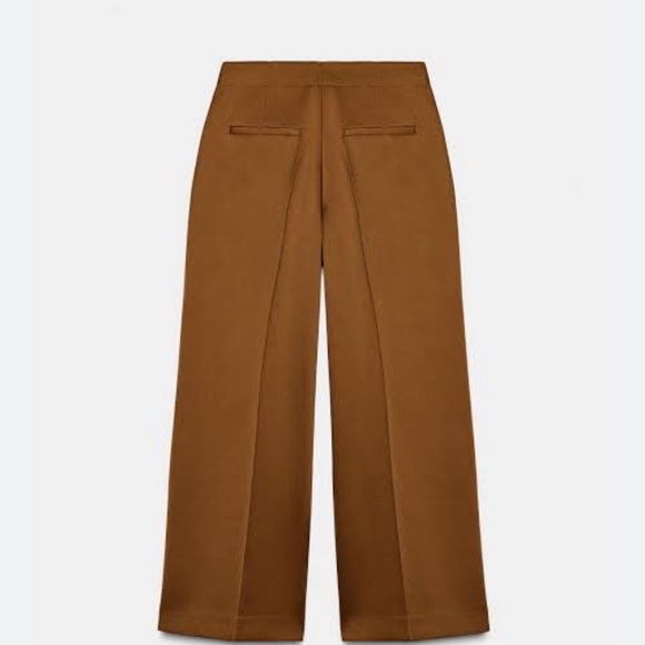 Zara Satin Effect Caramel Wide Leg Trouser Pants - Picture 3 of 3